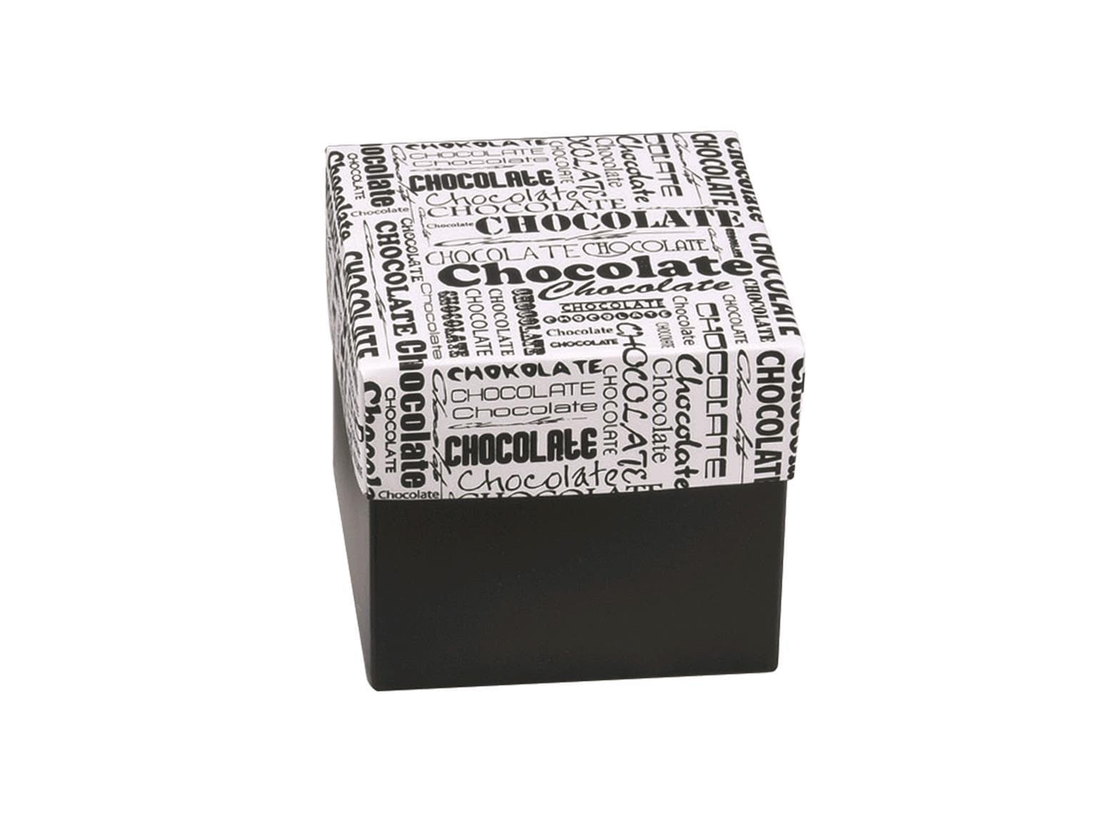 Kubus 4 pralines, schwarz, Black&White 50x50/50mm, flach geliefert