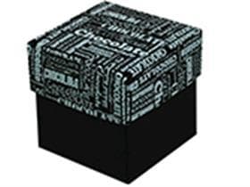 Kubus 4 pralines, schwarz, Black&White 50x50/50mm, flach geliefert